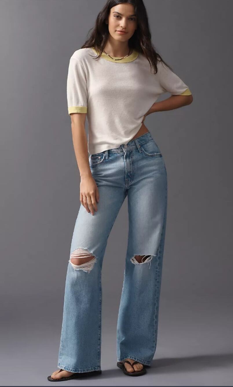 NWT MOTHER The Maven Sneak Mid Rise Wide Leg Jeans - 27 waist